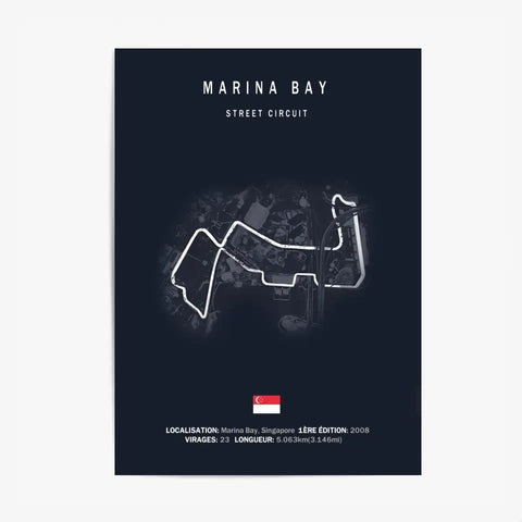 Affiche ou Tableau du Circuit de Formule 1 Marina Bay Singapour