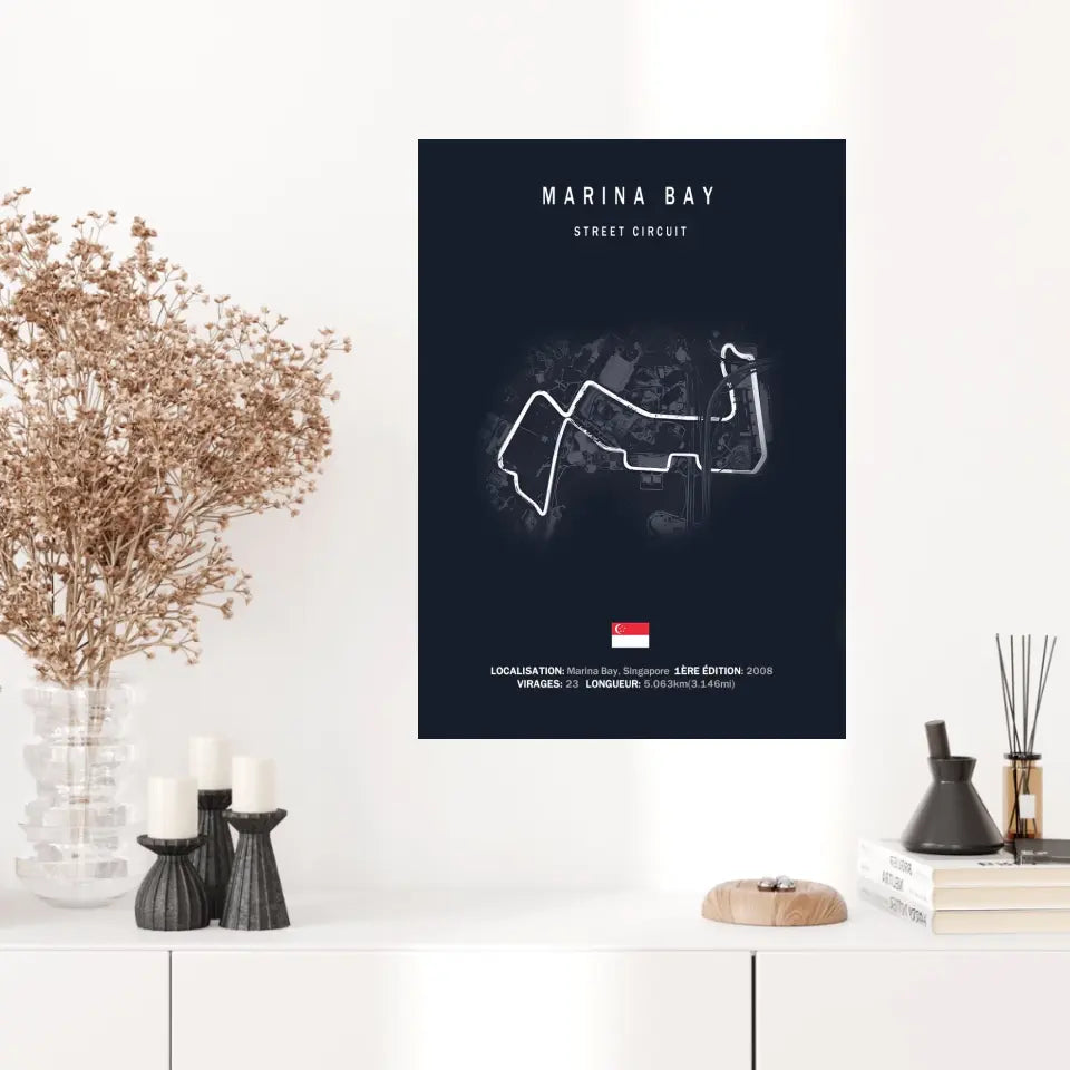 Affiche ou Tableau du Circuit de Formule 1 Marina Bay Singapour