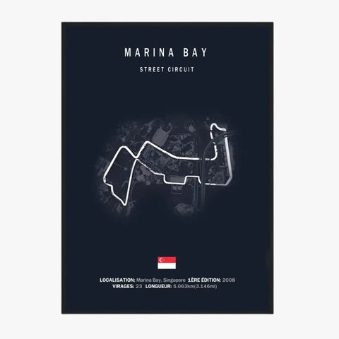 Affiche ou Tableau du Circuit de Formule 1 Marina Bay Singapour