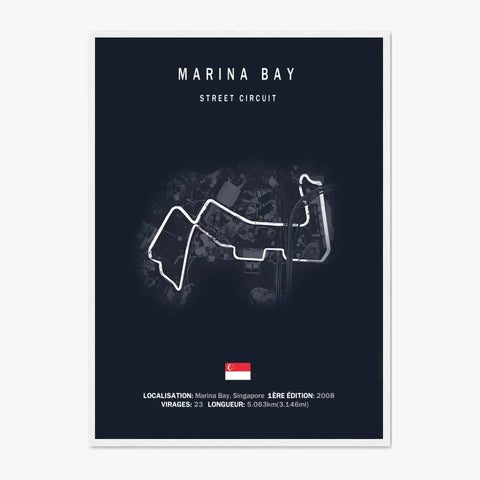 Affiche ou Tableau du Circuit de Formule 1 Marina Bay Singapour