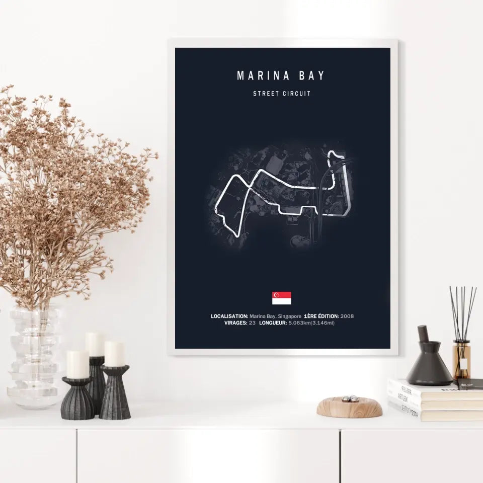 Affiche ou Tableau du Circuit de Formule 1 Marina Bay Singapour