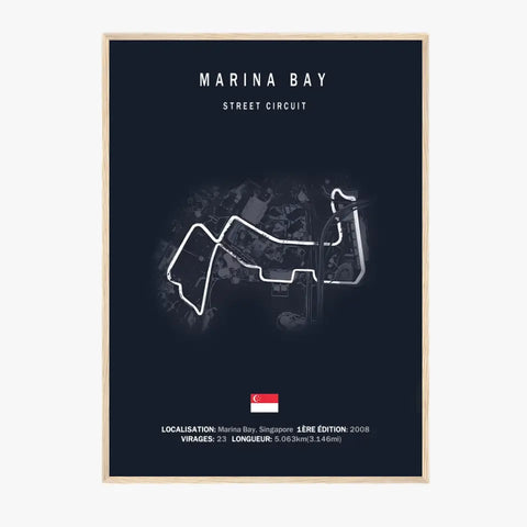 Affiche ou Tableau du Circuit de Formule 1 Marina Bay Singapour