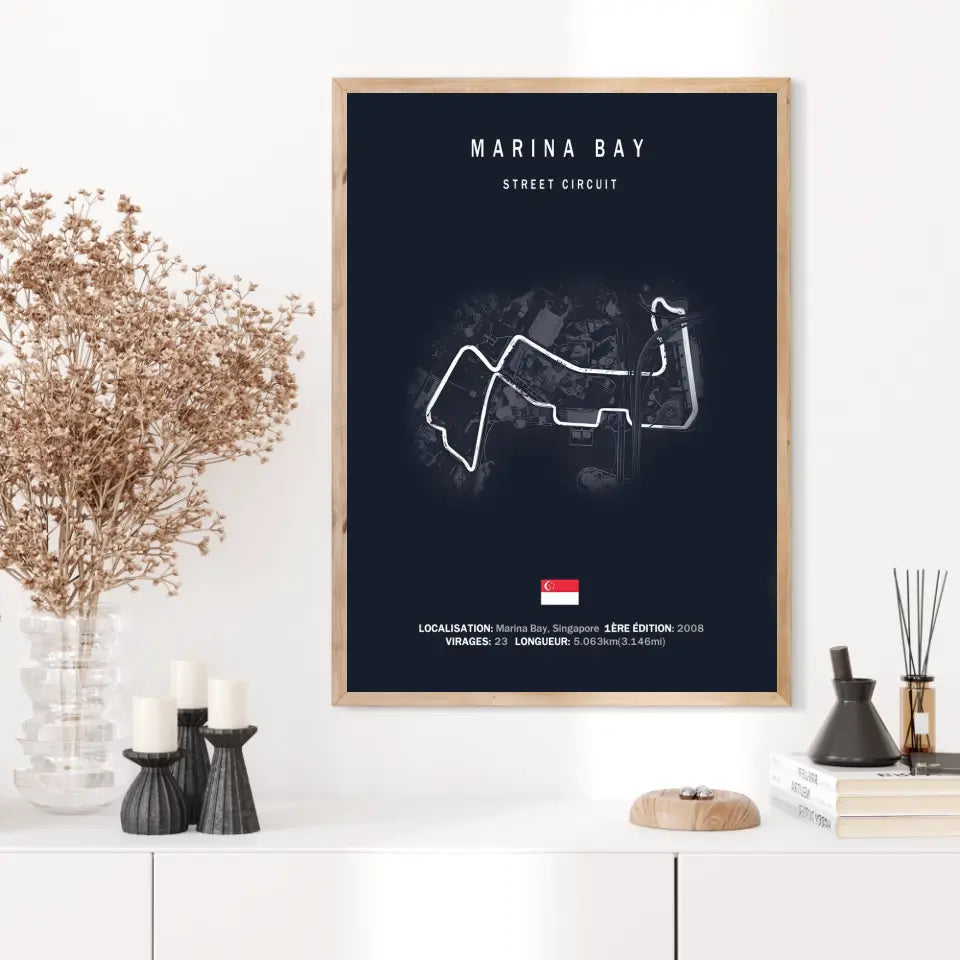 Affiche ou Tableau du Circuit de Formule 1 Marina Bay Singapour