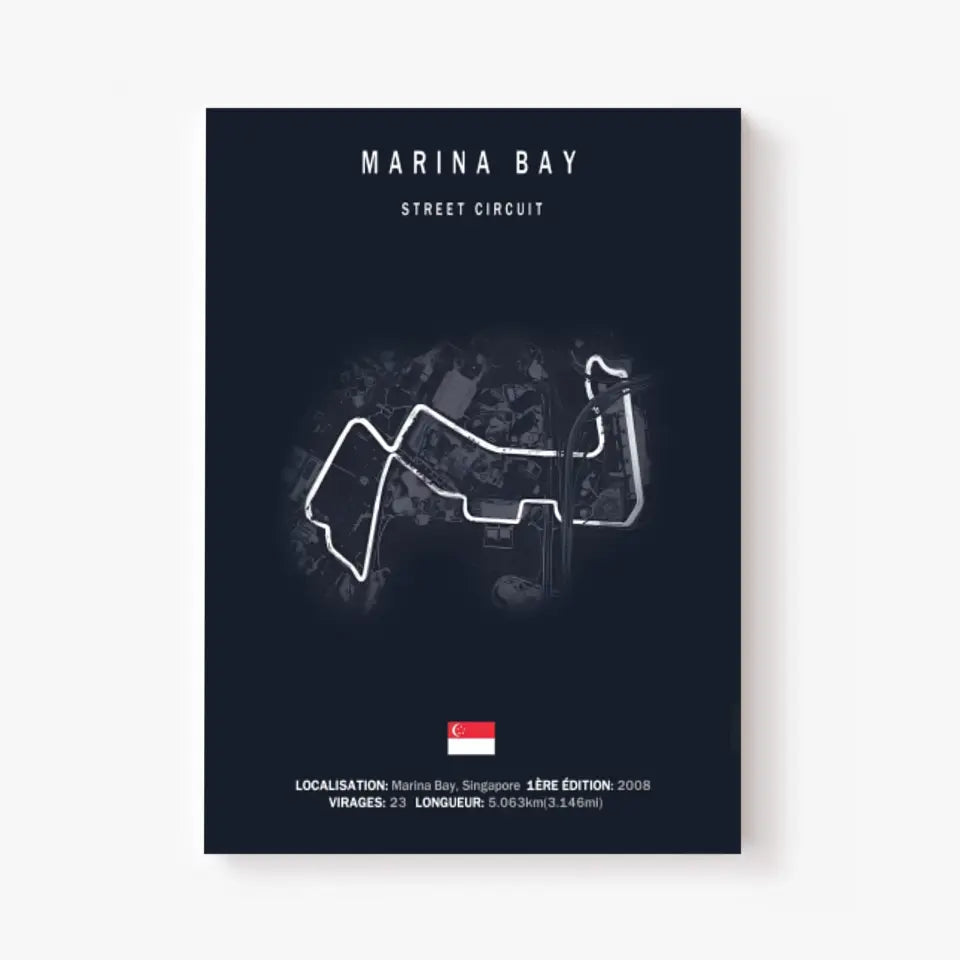Affiche ou Tableau du Circuit de Formule 1 Marina Bay Singapour