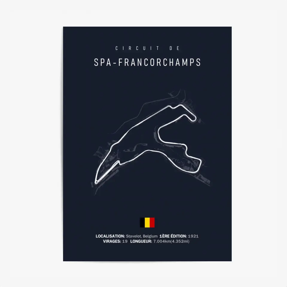 Affiche ou Tableau du Circuit de Formule 1 SPA Francorchamps Belgique