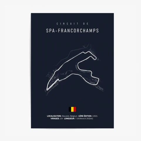 Affiche ou Tableau du Circuit de Formule 1 SPA Francorchamps Belgique