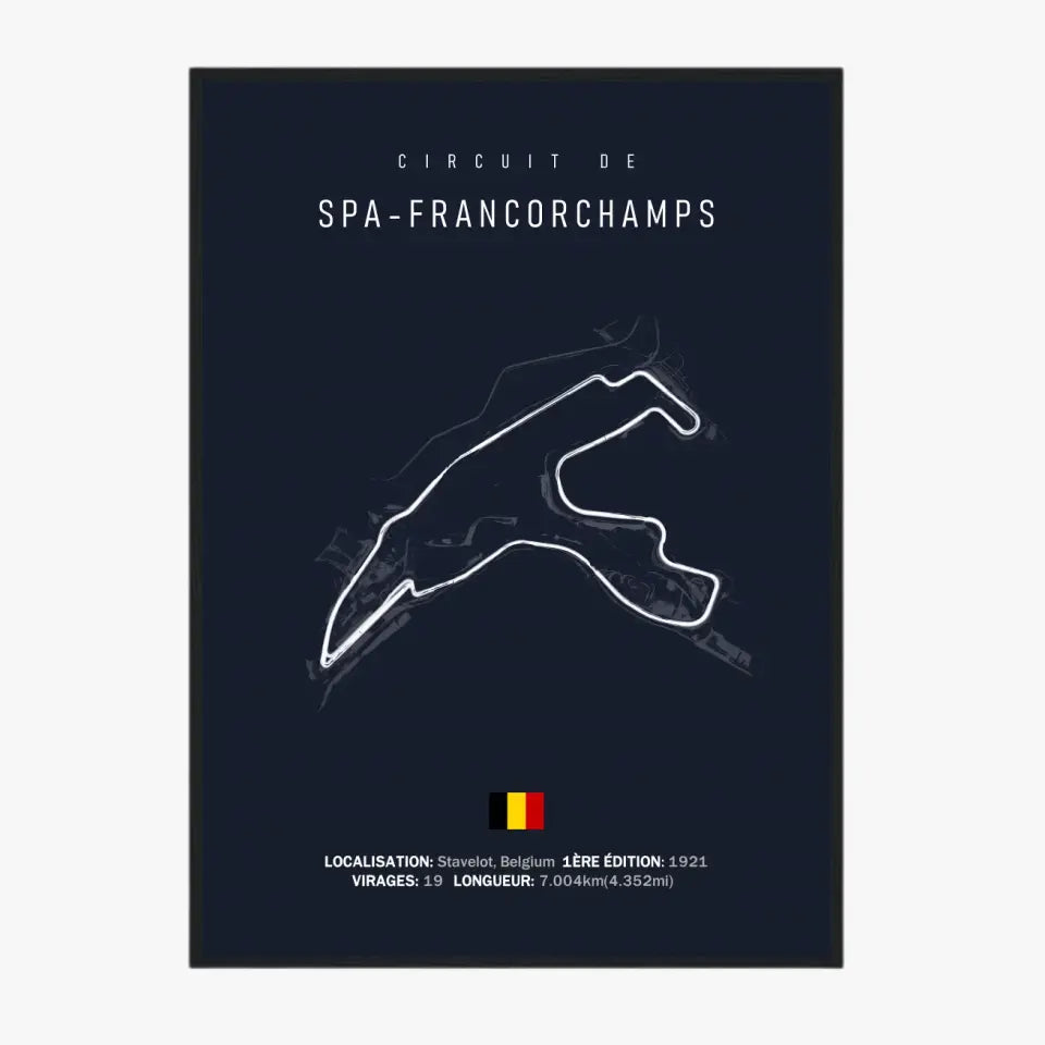 Affiche ou Tableau du Circuit de Formule 1 SPA Francorchamps Belgique