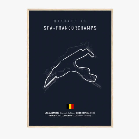 Affiche ou Tableau du Circuit de Formule 1 SPA Francorchamps Belgique