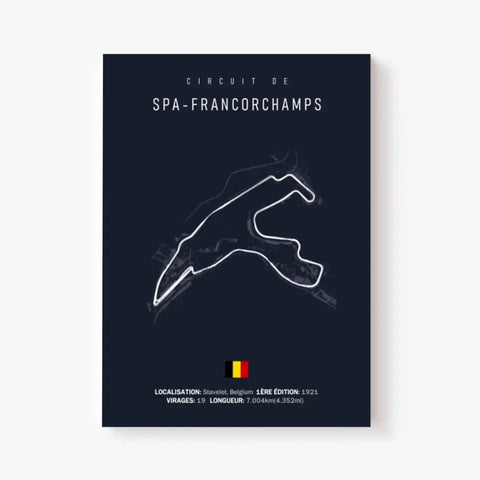 Affiche ou Tableau du Circuit de Formule 1 SPA Francorchamps Belgique