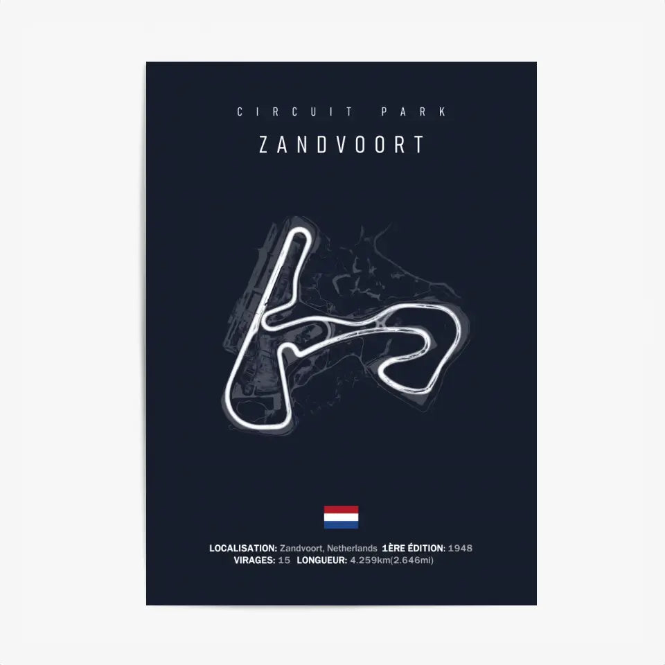 Affiche ou Tableau du Circuit de Formule 1  Zandvoort aux Pays-Bas