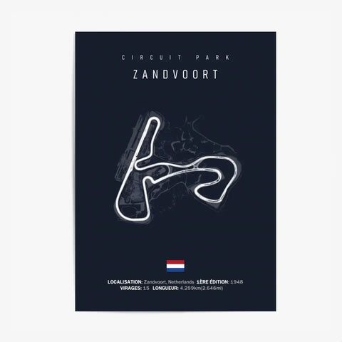 Affiche ou Tableau du Circuit de Formule 1  Zandvoort aux Pays-Bas
