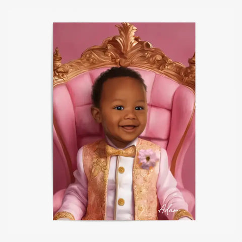 Tableau Personnalisé Photo Portrait Enfant Royal Trône Rose