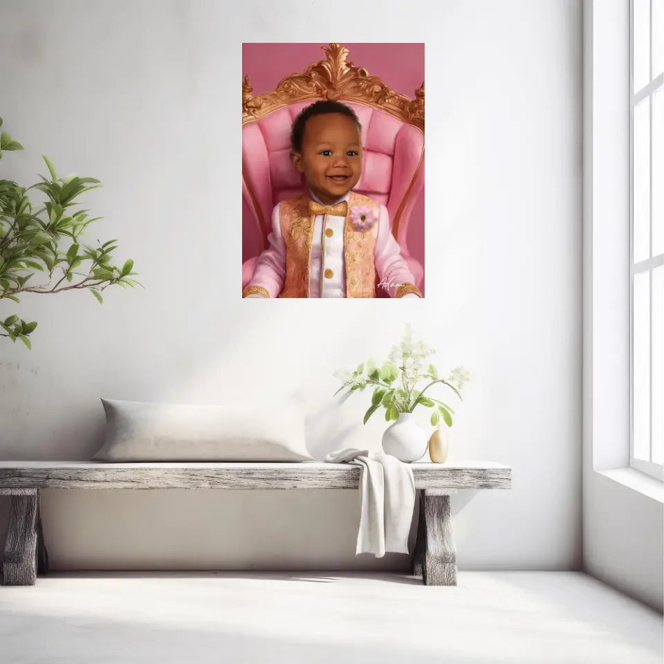 Tableau Personnalisé Photo Portrait Enfant Royal Trône Rose