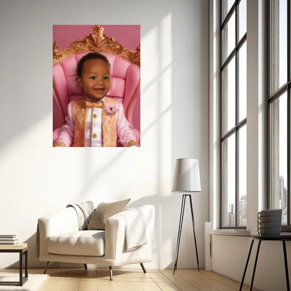 Tableau Personnalisé Photo Portrait Enfant Royal Trône Rose