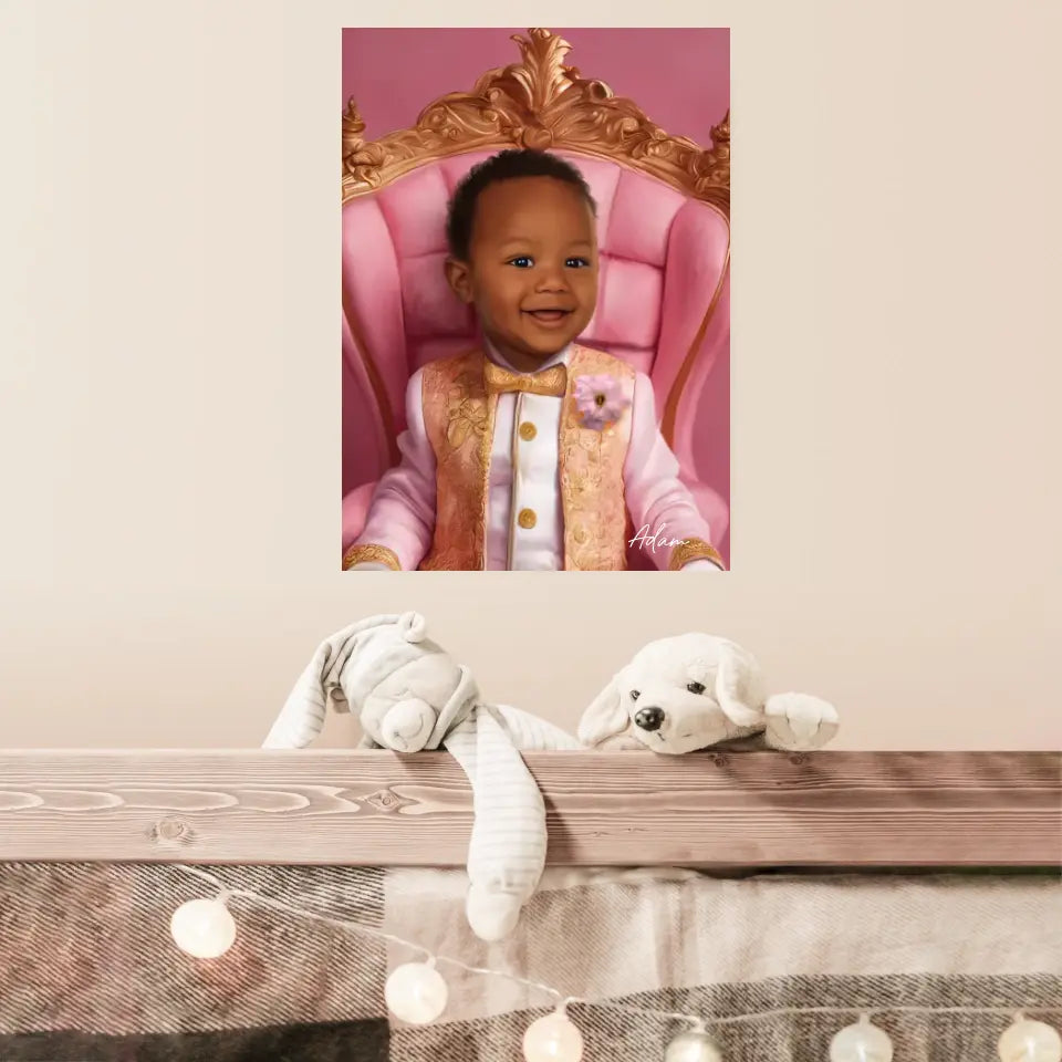 Tableau Personnalisé Photo Portrait Enfant Royal Trône Rose