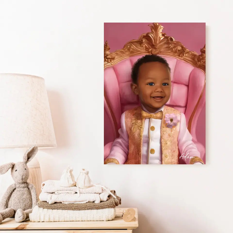 Tableau Personnalisé Photo Portrait Enfant Royal Trône Rose