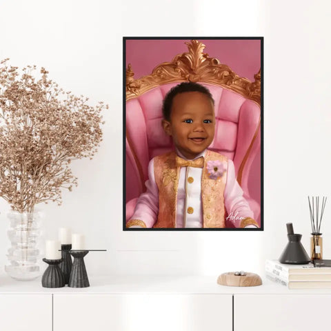 Tableau Personnalisé Photo Portrait Enfant Royal Trône Rose