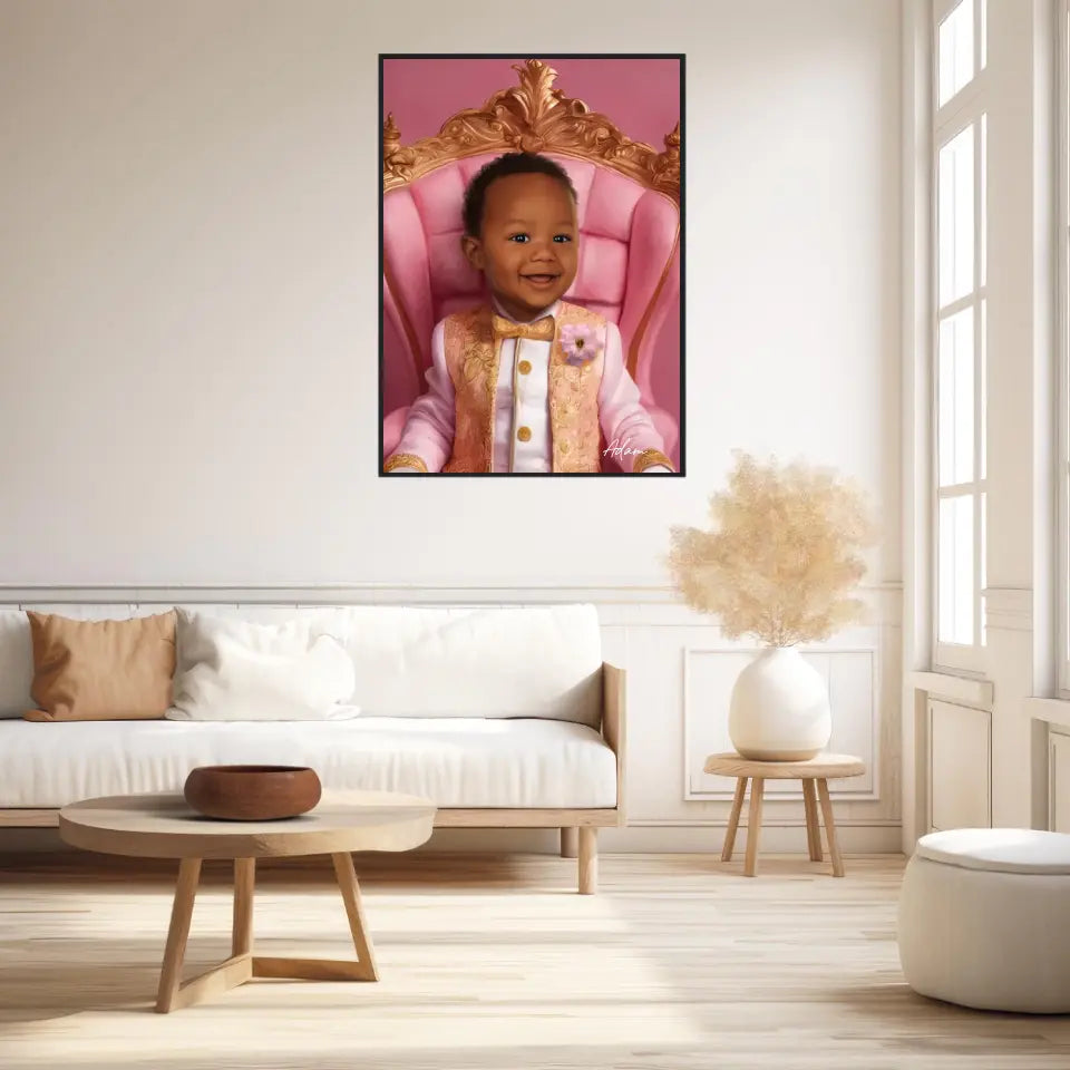 Tableau Personnalisé Photo Portrait Enfant Royal Trône Rose