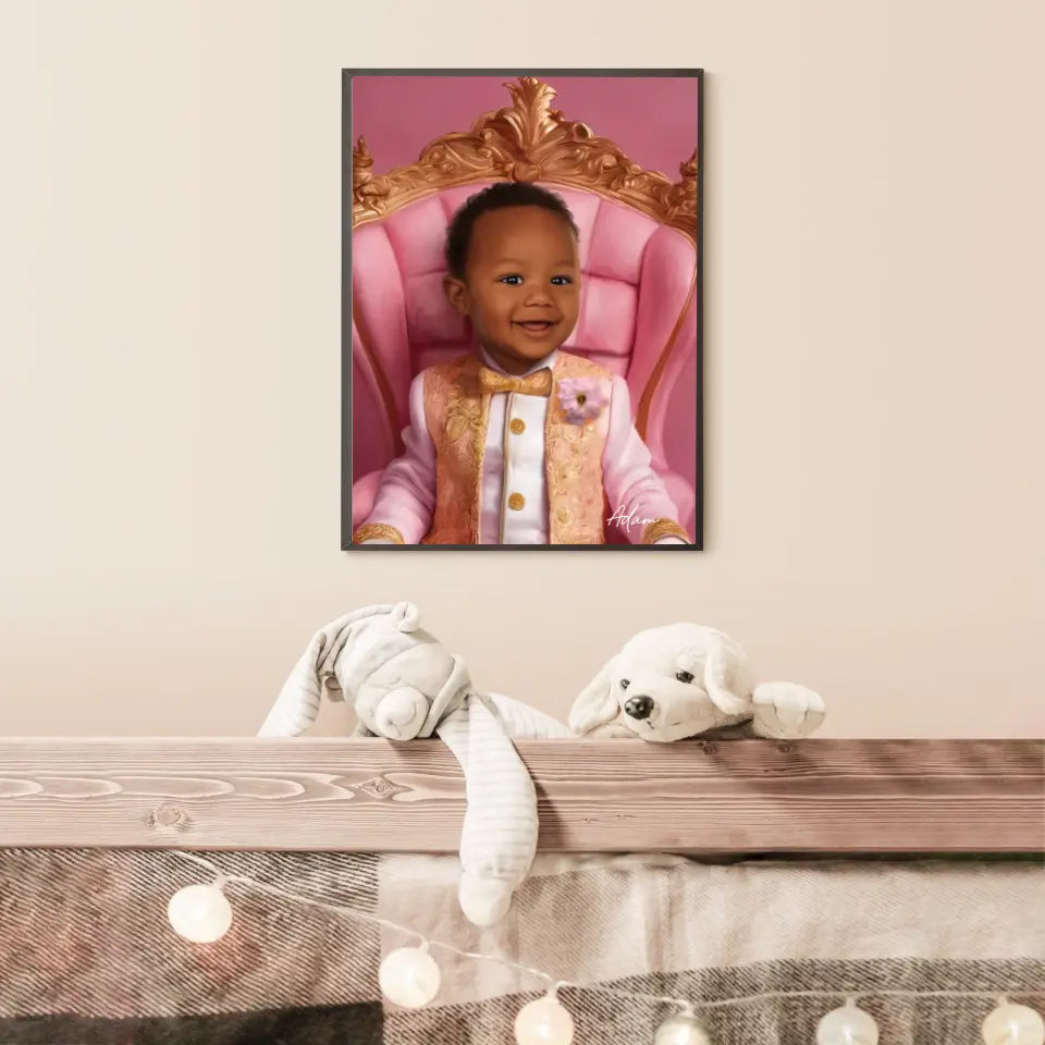 Tableau Personnalisé Photo Portrait Enfant Royal Trône Rose