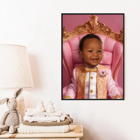 Tableau Personnalisé Photo Portrait Enfant Royal Trône Rose