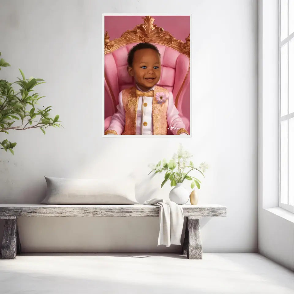 Tableau Personnalisé Photo Portrait Enfant Royal Trône Rose
