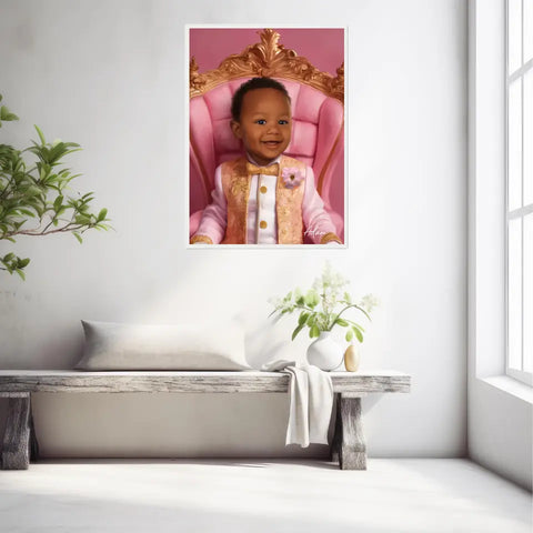 Tableau Personnalisé Photo Portrait Enfant Royal Trône Rose