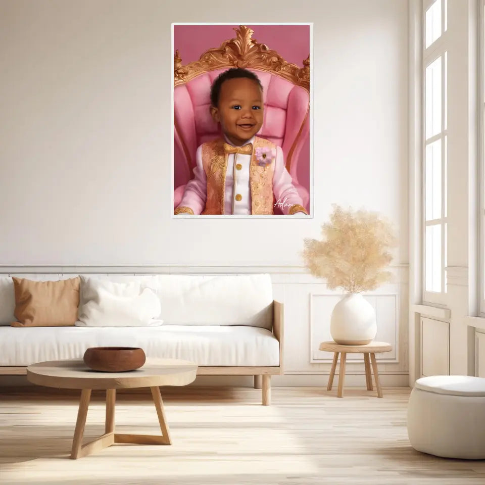 Tableau Personnalisé Photo Portrait Enfant Royal Trône Rose