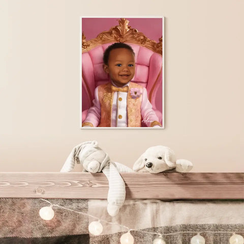 Tableau Personnalisé Photo Portrait Enfant Royal Trône Rose