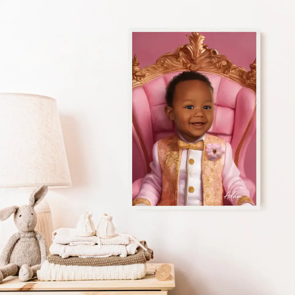 Tableau Personnalisé Photo Portrait Enfant Royal Trône Rose