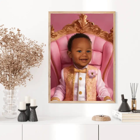 Tableau Personnalisé Photo Portrait Enfant Royal Trône Rose