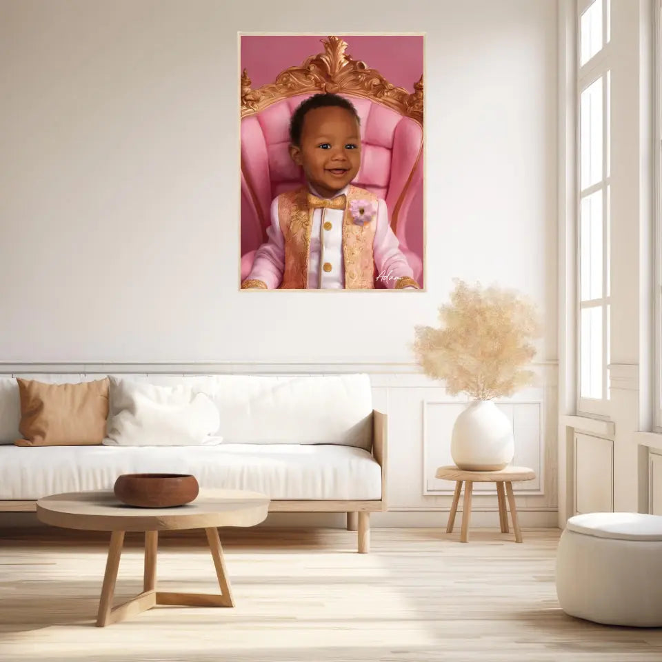 Tableau Personnalisé Photo Portrait Enfant Royal Trône Rose