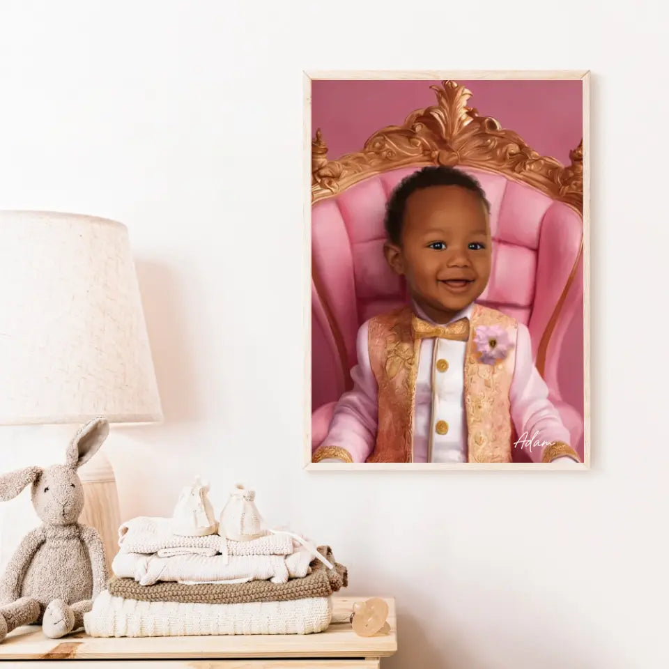 Tableau Personnalisé Photo Portrait Enfant Royal Trône Rose