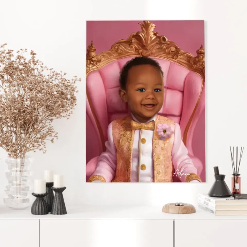 Tableau Personnalisé Photo Portrait Enfant Royal Trône Rose