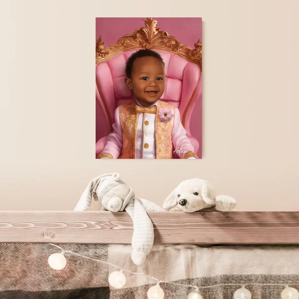 Tableau Personnalisé Photo Portrait Enfant Royal Trône Rose