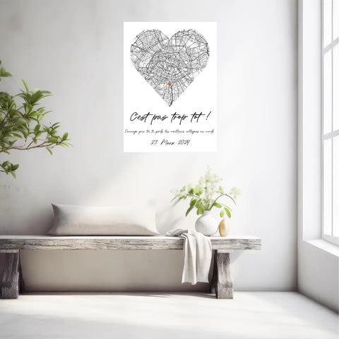 Tableau Pot de Départ Personnalisé Map Coeur