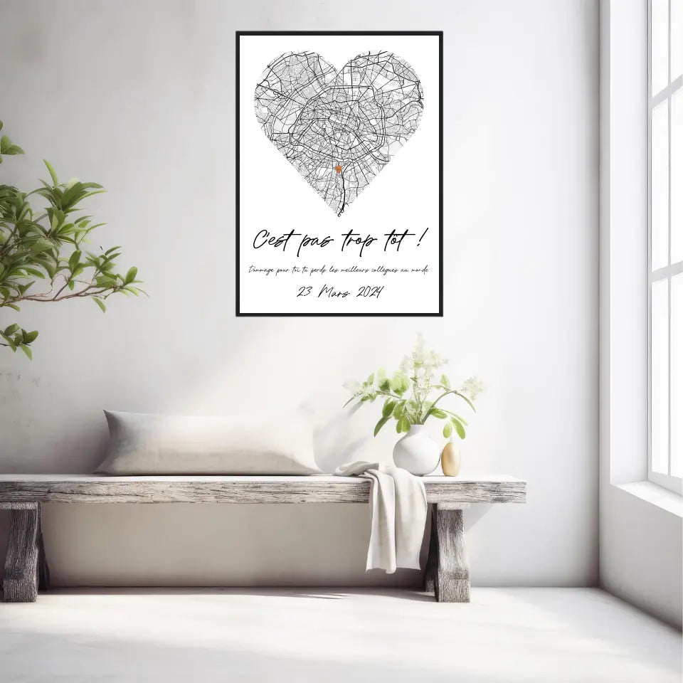 Tableau Pot de Départ Personnalisé Map Coeur