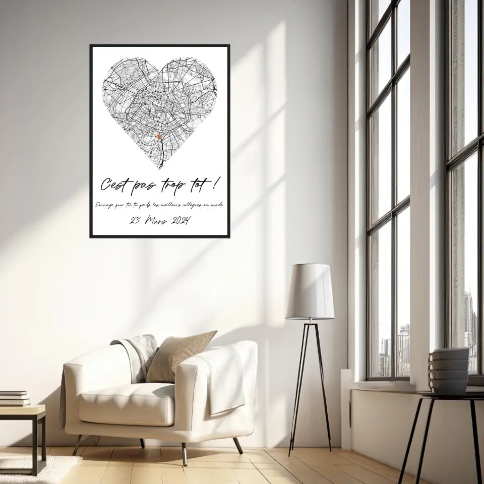 Tableau Pot de Départ Personnalisé Map Coeur