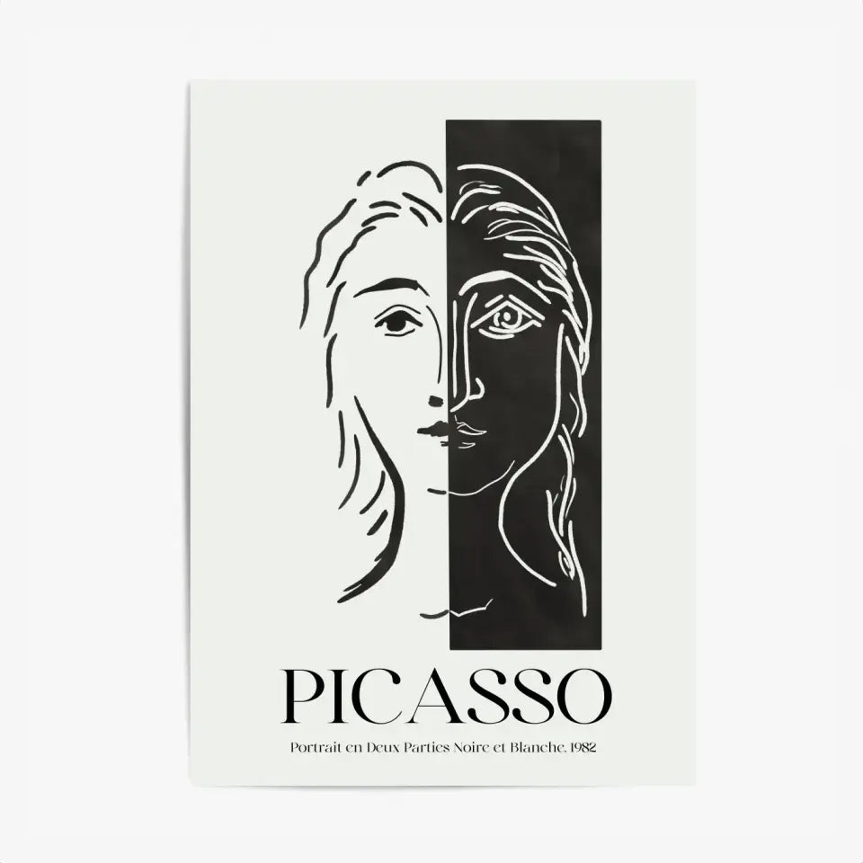 Picasso Portrait En Deux Parties Noire Et Blanche 1982