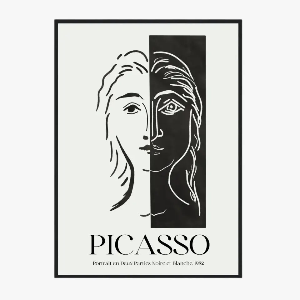 Picasso Portrait En Deux Parties Noire Et Blanche 1982