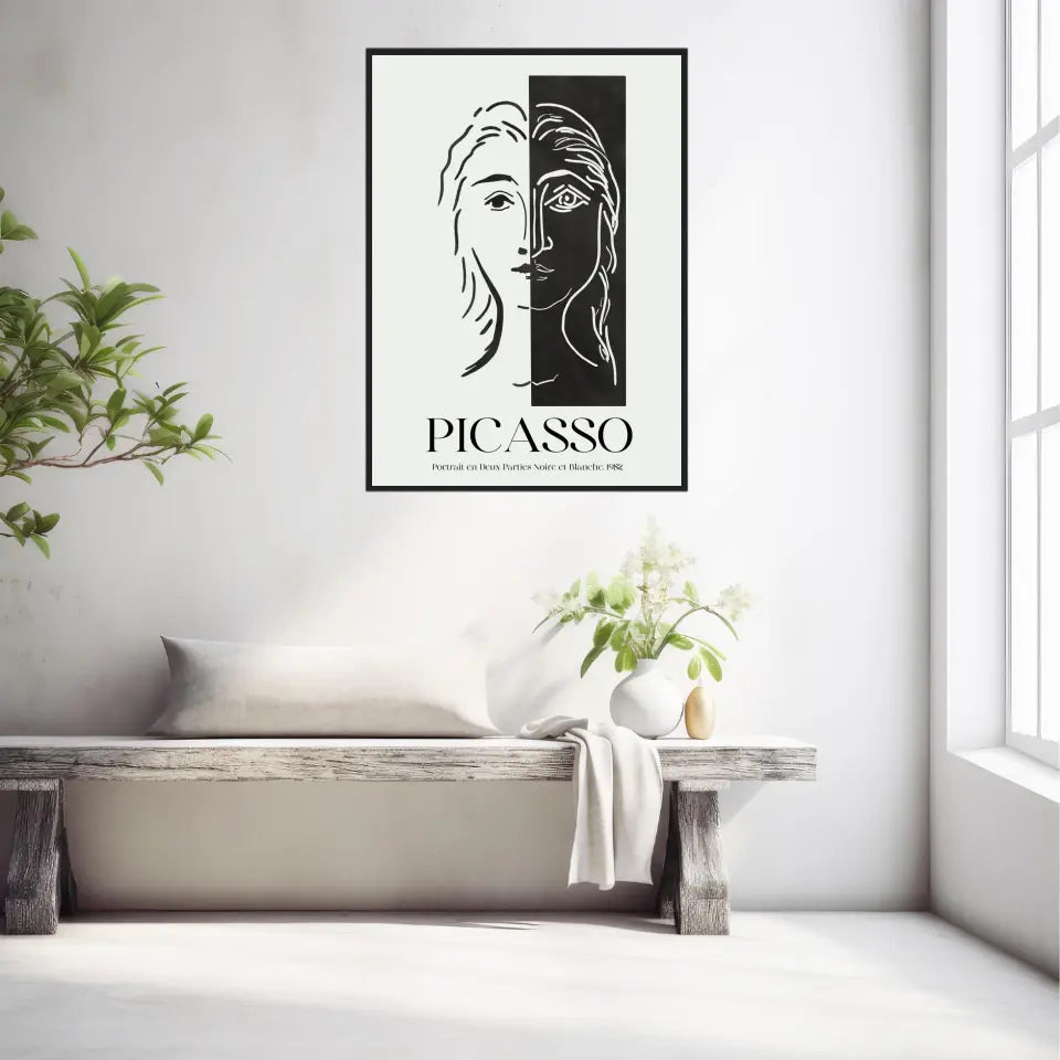 Picasso Portrait En Deux Parties Noire Et Blanche 1982