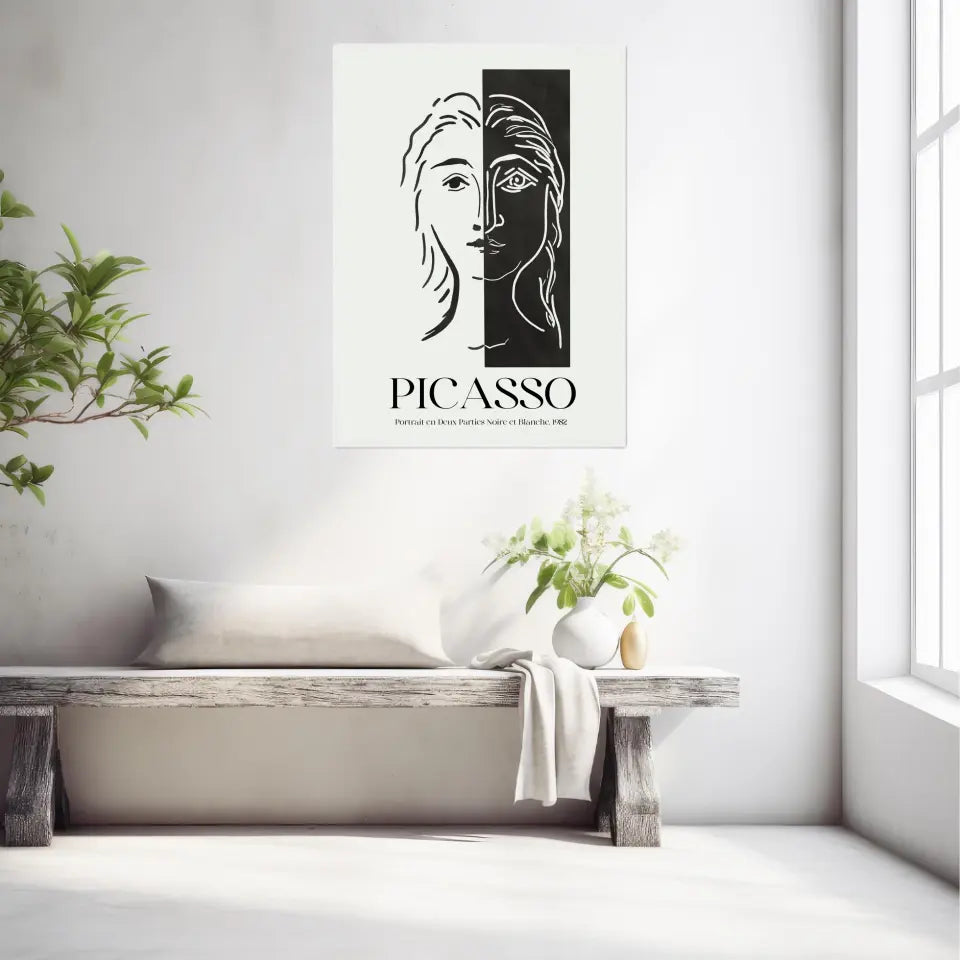 Picasso Portrait En Deux Parties Noire Et Blanche 1982