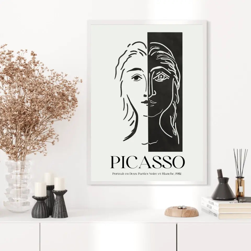 Picasso Portrait En Deux Parties Noire Et Blanche 1982