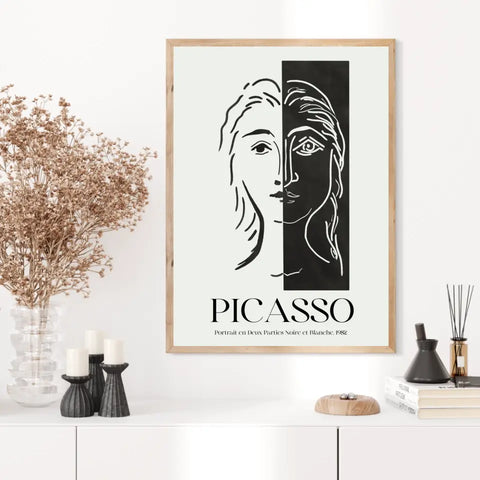 Picasso Portrait En Deux Parties Noire Et Blanche 1982