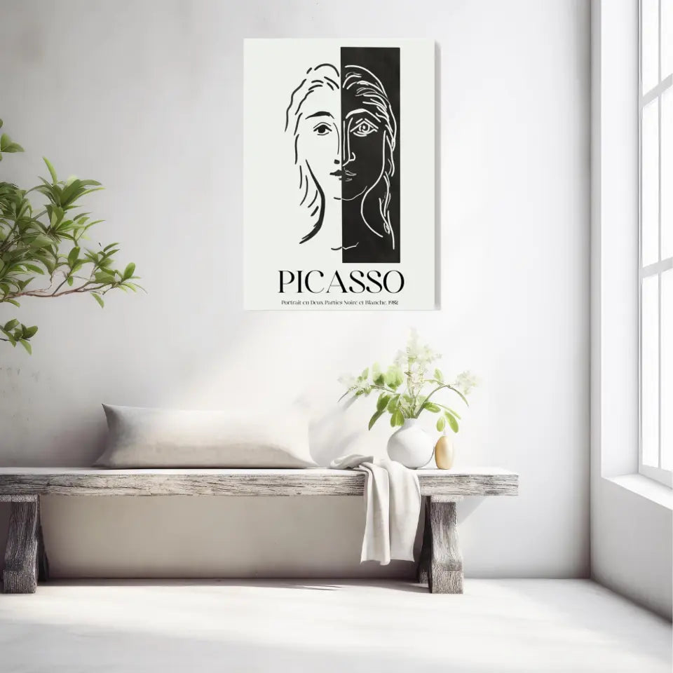 Picasso Portrait En Deux Parties Noire Et Blanche 1982