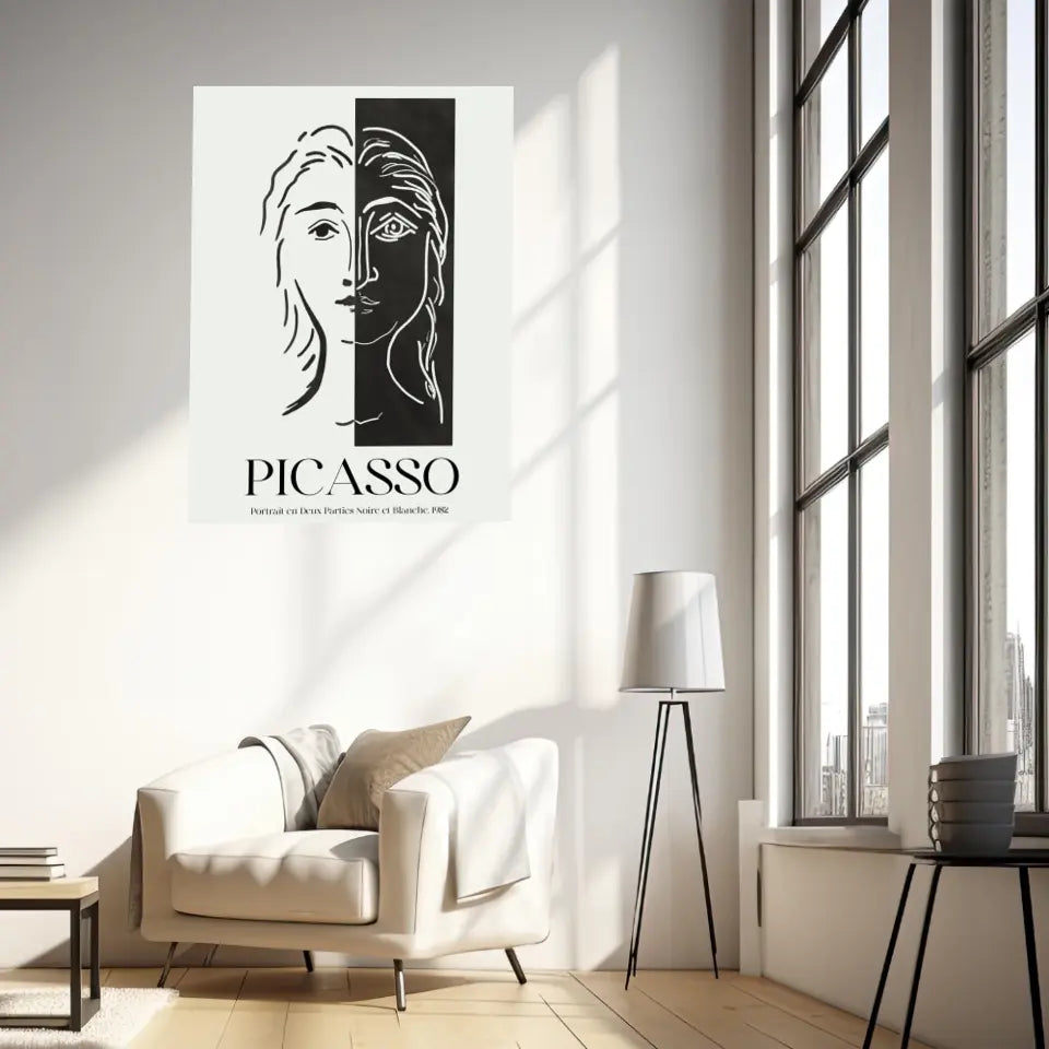 Picasso Portrait En Deux Parties Noire Et Blanche 1982