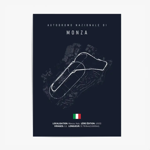 Affiche ou Tableau du Circuit de Formule 1 Autodromo Nazionale di Monza Italie