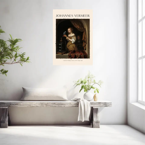 Johannes Vermeer A Woman Feeding A Parrot With A Page