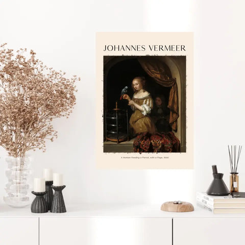 Johannes Vermeer A Woman Feeding A Parrot With A Page