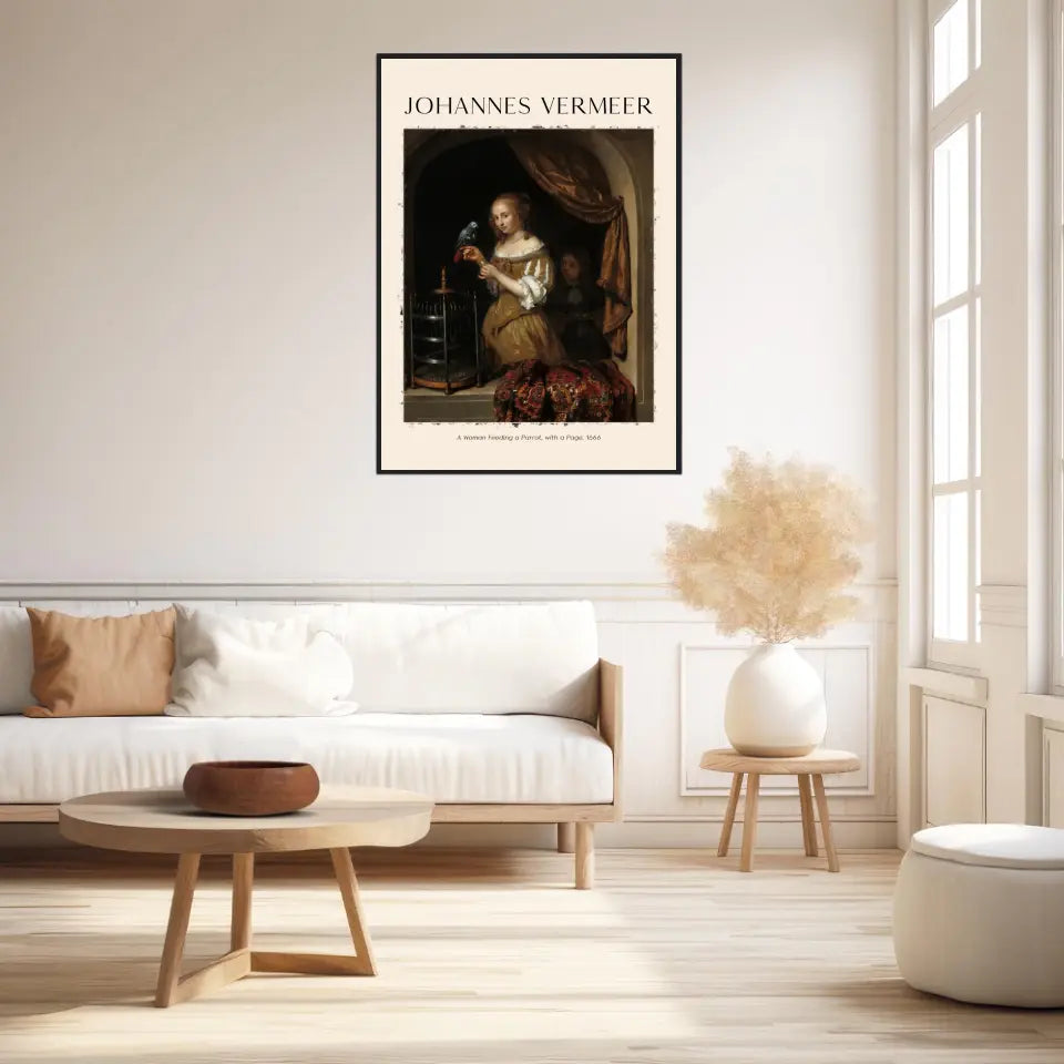 Johannes Vermeer A Woman Feeding A Parrot With A Page