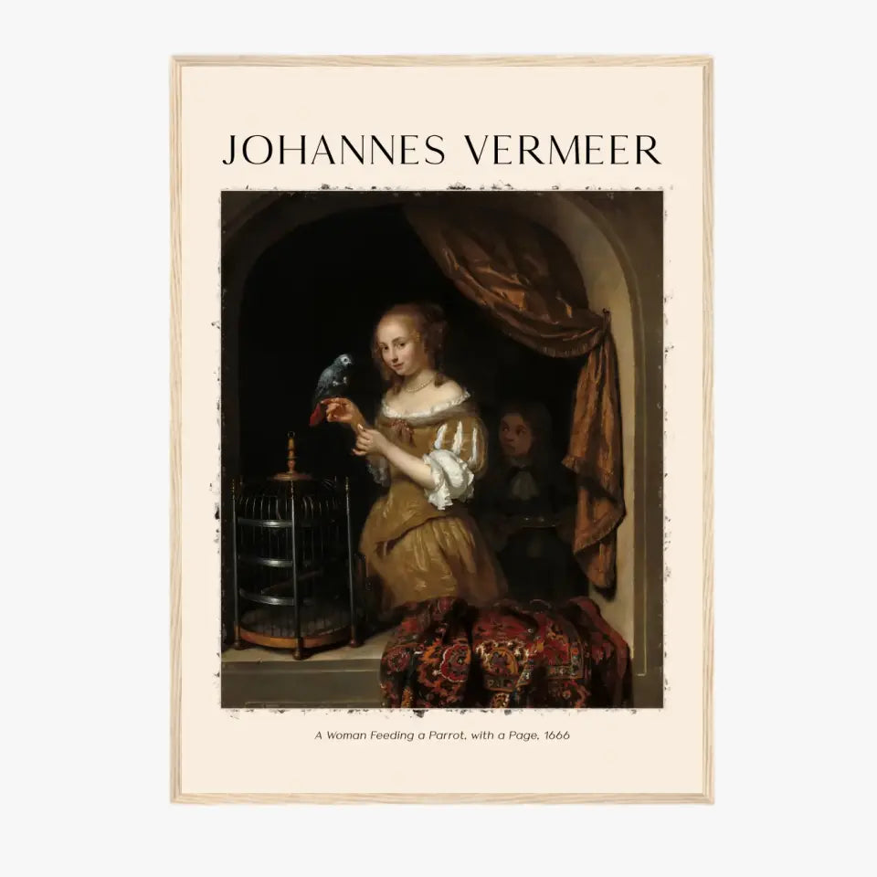 Johannes Vermeer A Woman Feeding A Parrot With A Page